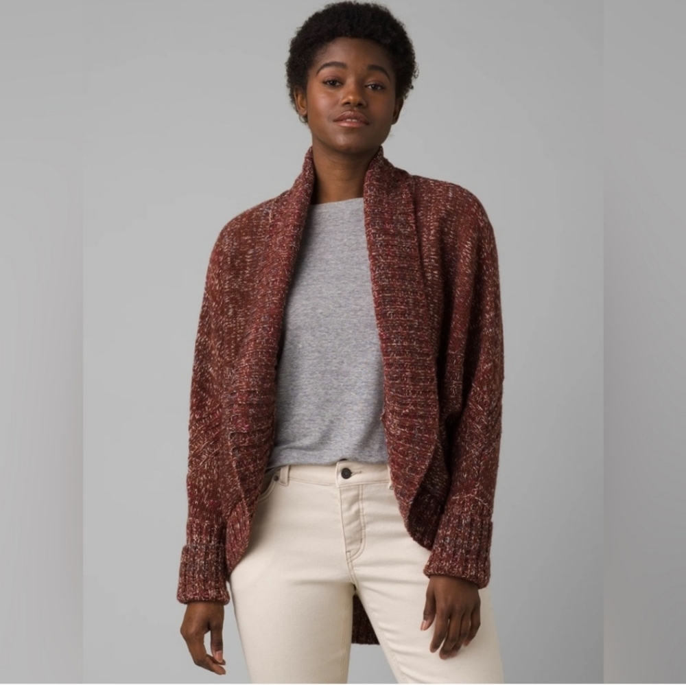 NWT Prana Ridge Run Duster Cardigan Wool Blend Sweater Clove Wine XL - Picture 2 of 8